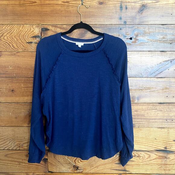Pilcro Ruffled Raglan Thermal Top Navy size Small - Picture 1 of 6